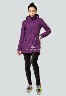 Парка женская осенняя весенняя softshell фиолетового цвета 1922F